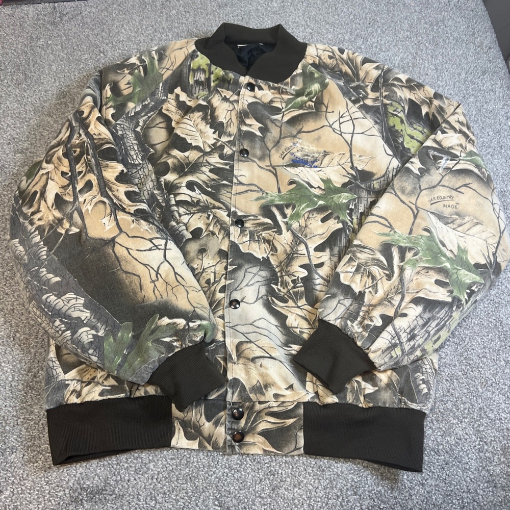vintage‎ Camo Bomber Jacket Mens xl Brown Green Real Tree Snap Front oak country